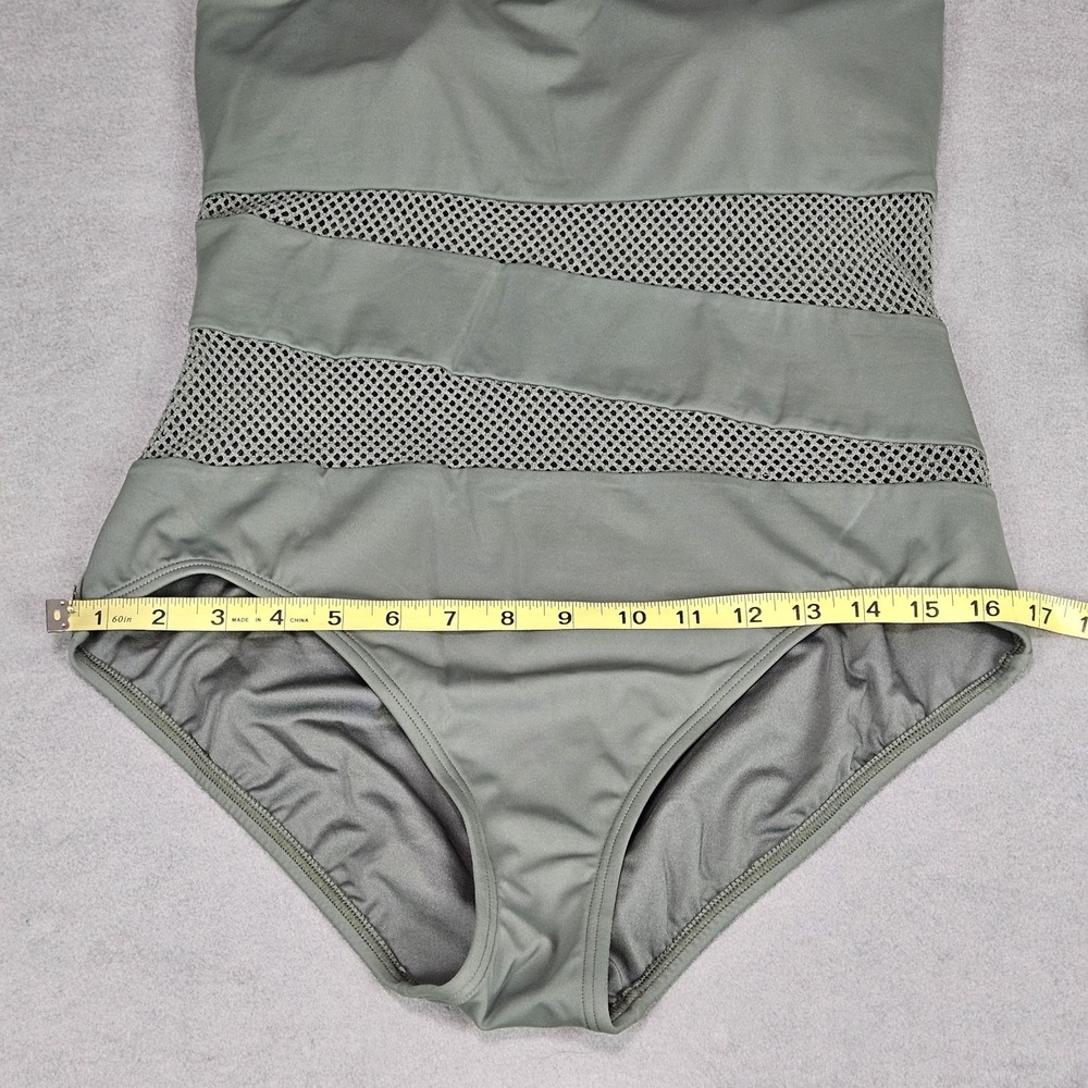 Carmen Marc Valvo One Piece Swimsuit Size 14 Green Mesh Panel Resort Wear Beach - Picture 11 of 11